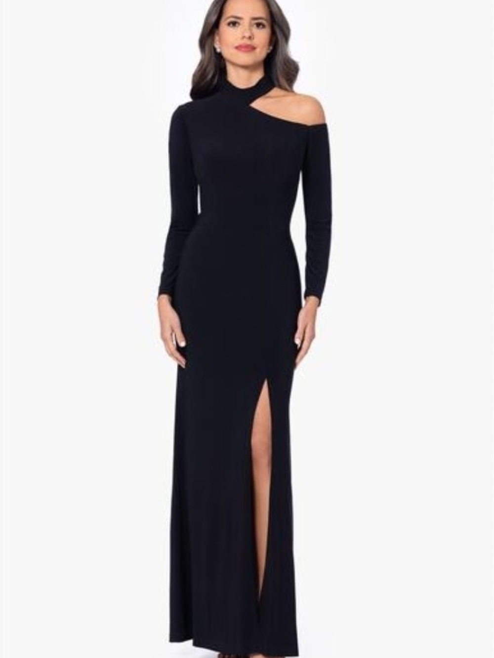 Xscape Black One-Shoulder Long Sleeve Evening Gown Size 14